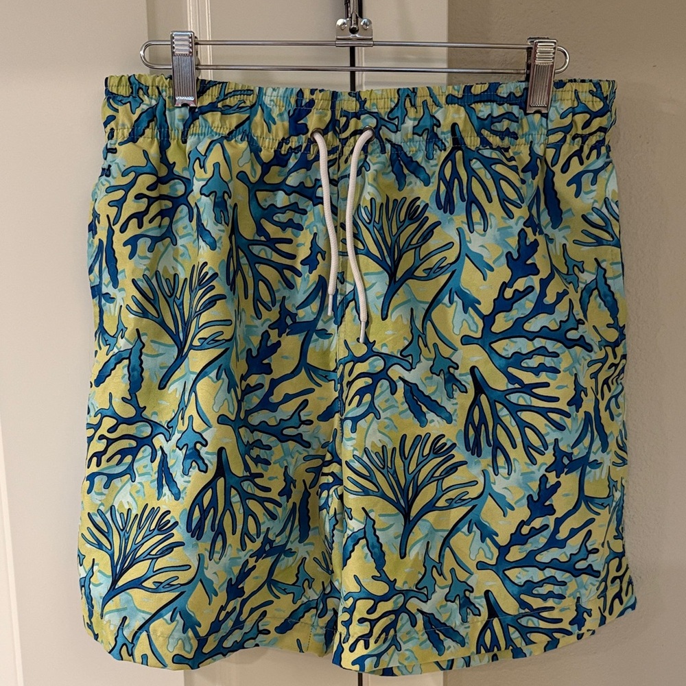 Men's Trunks Blue and Yellow Lined Swim Shorts